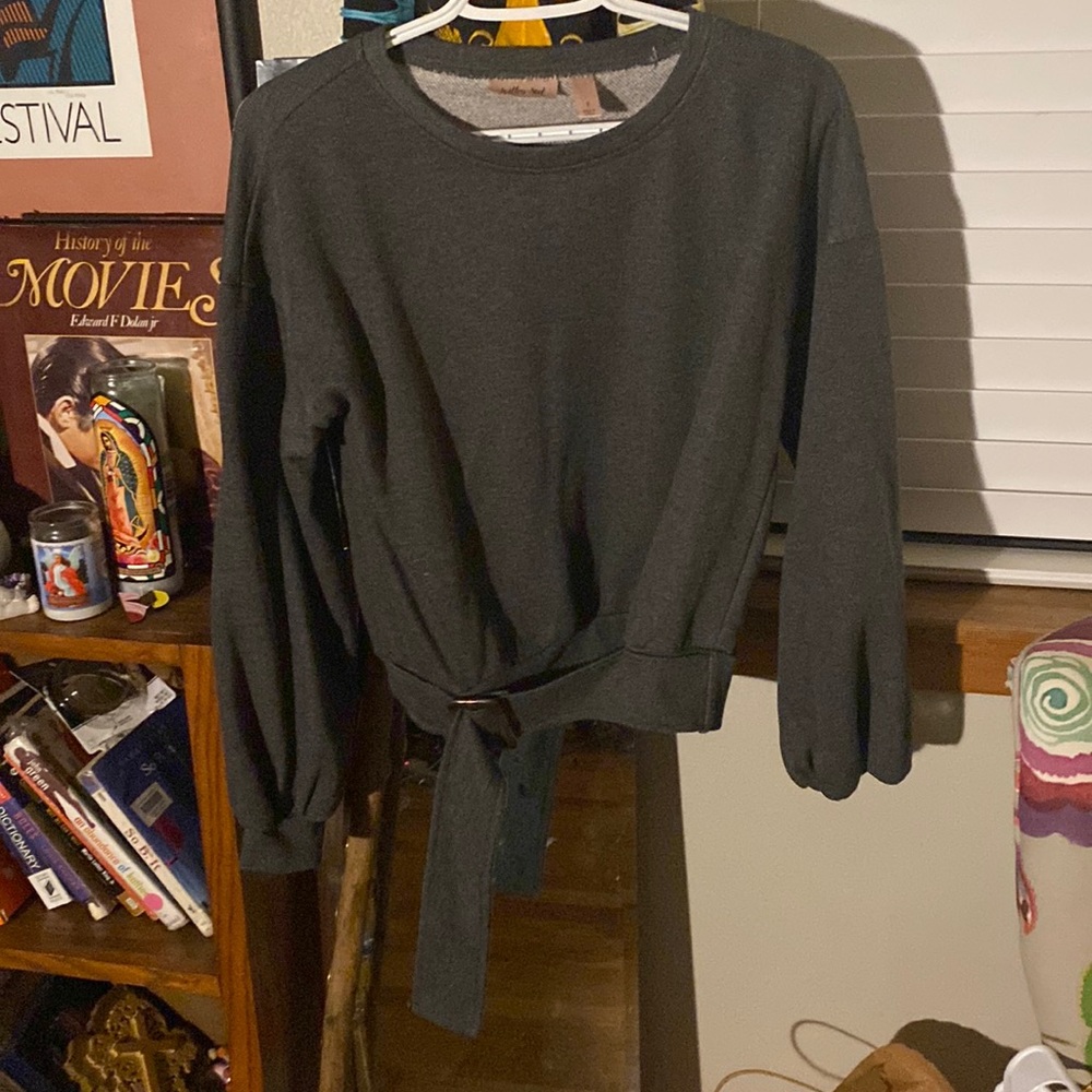 Grey Sweater w/ Attached Belt